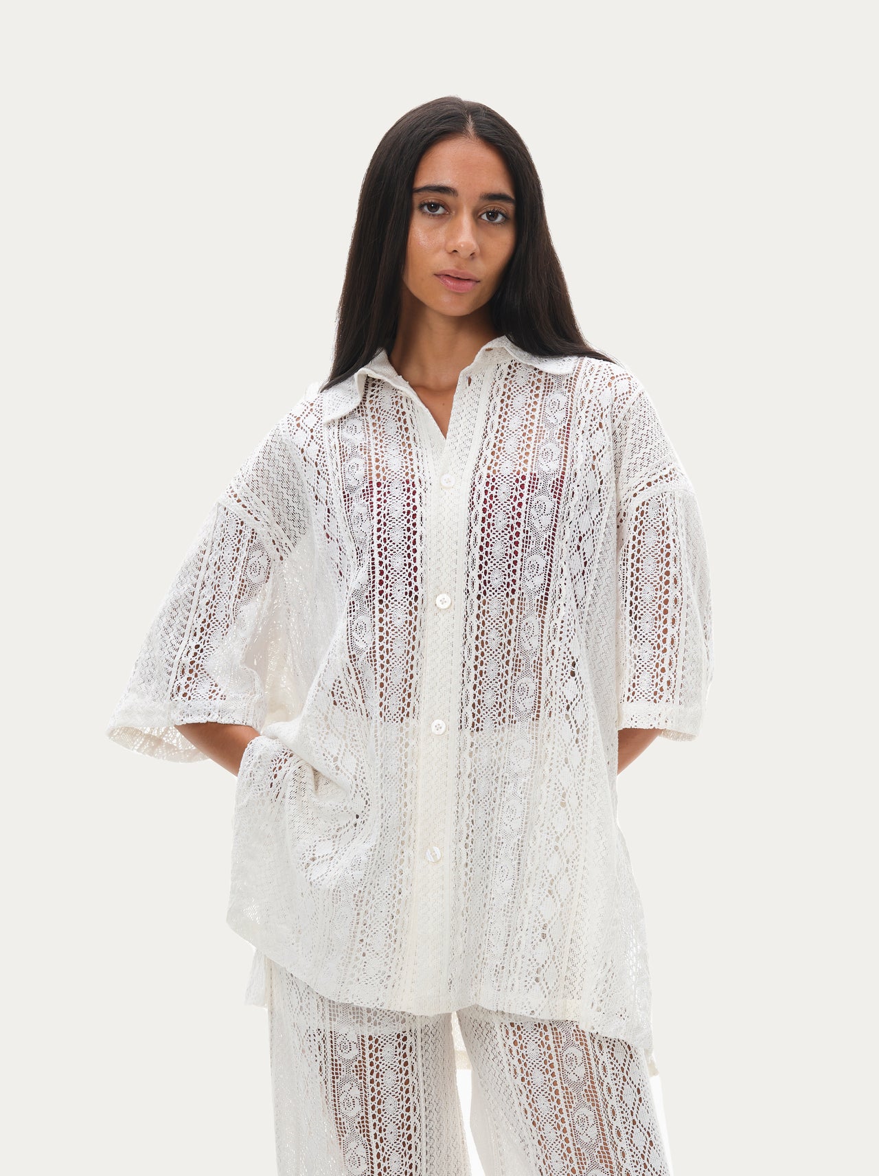 Lace button down shirt - White