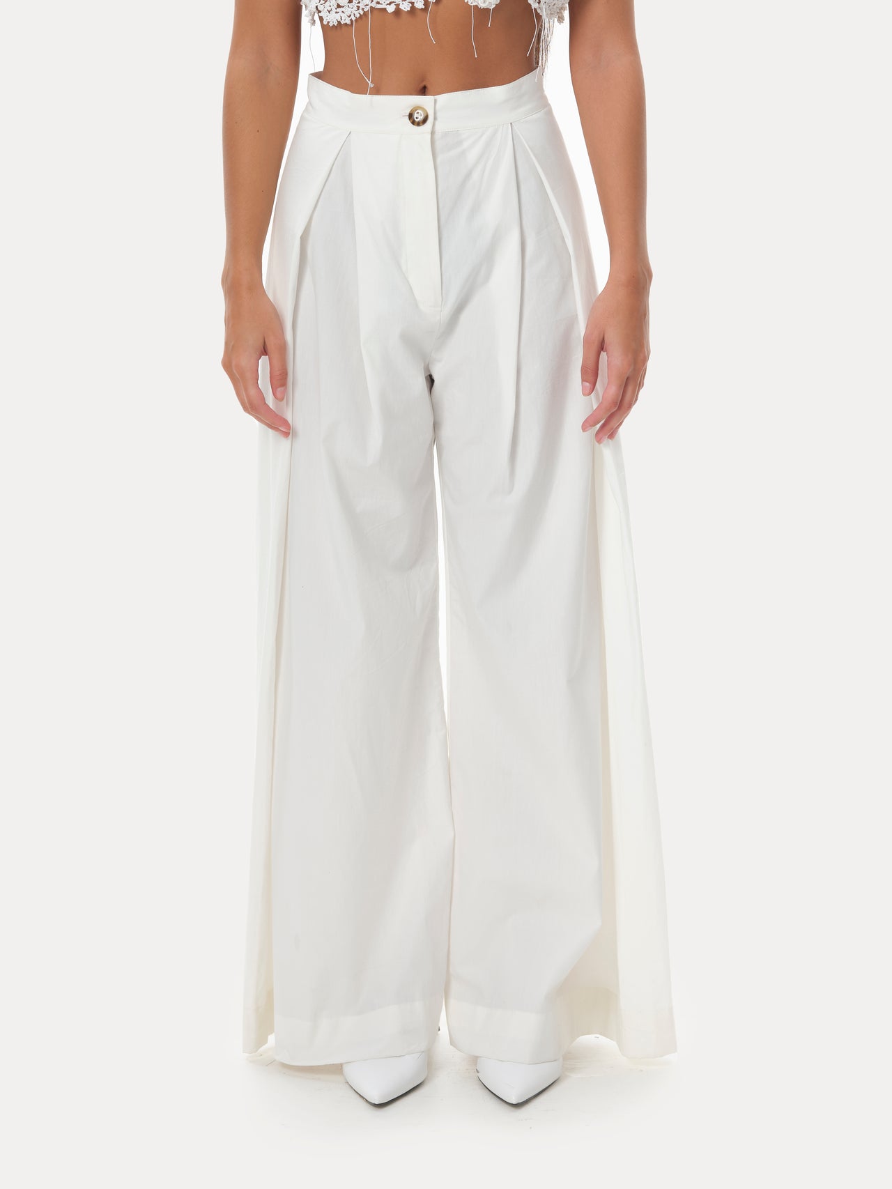 Box pleated pants - White