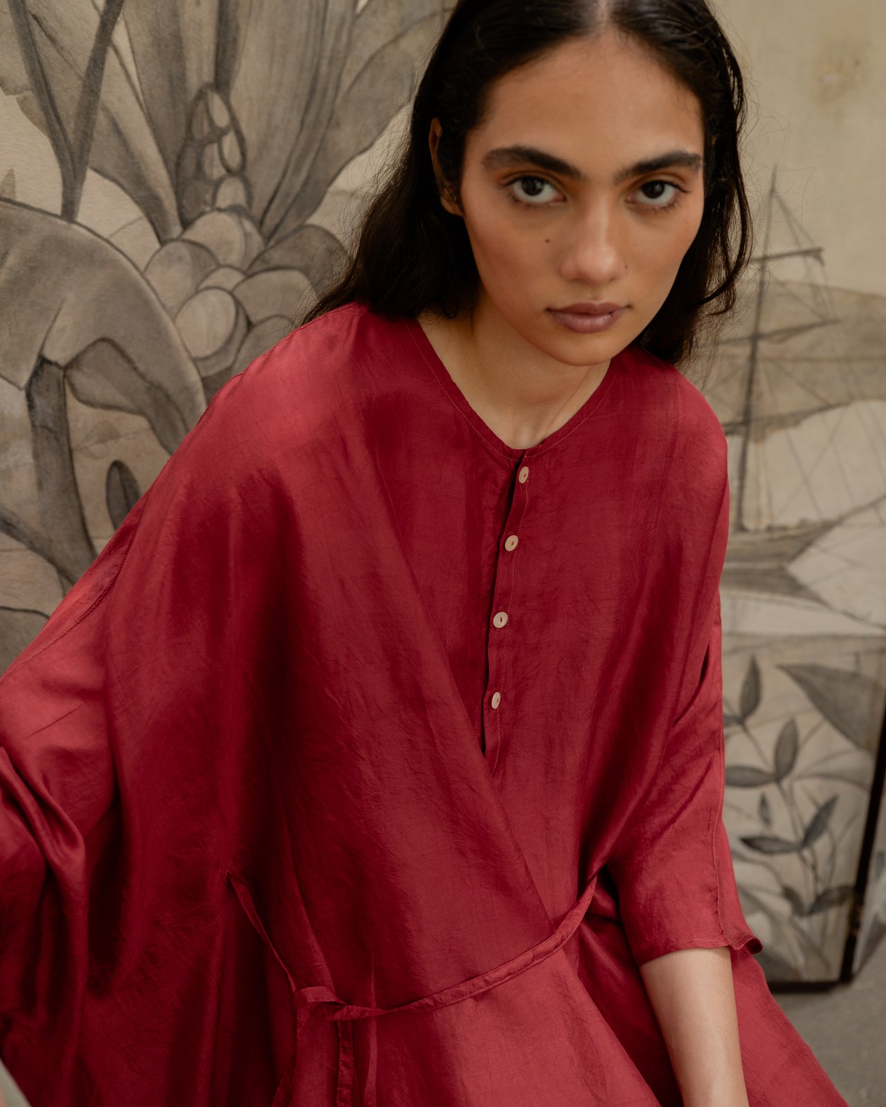 Tie-up Kaftan - Crimson Red