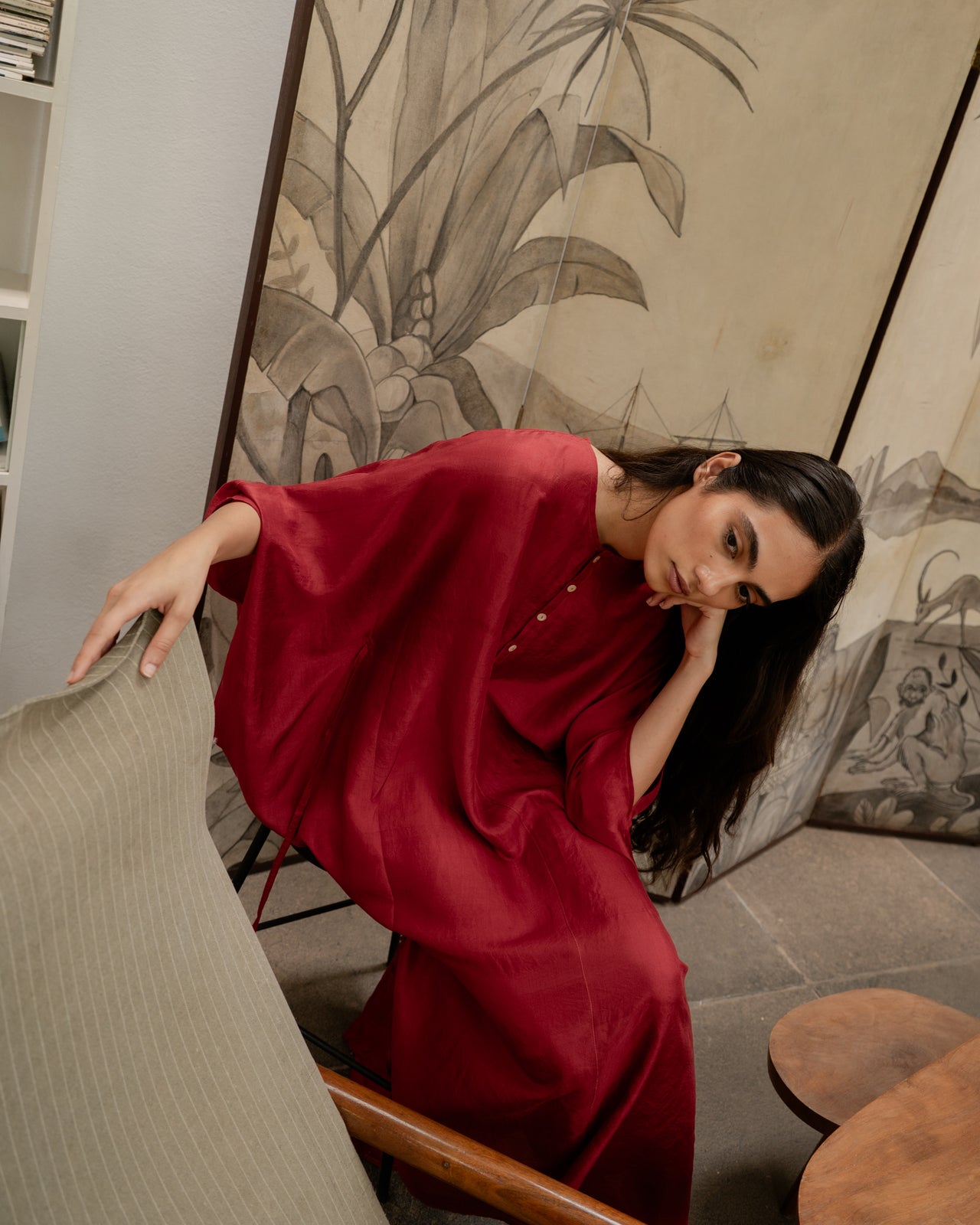 Tie-up Kaftan - Crimson Red