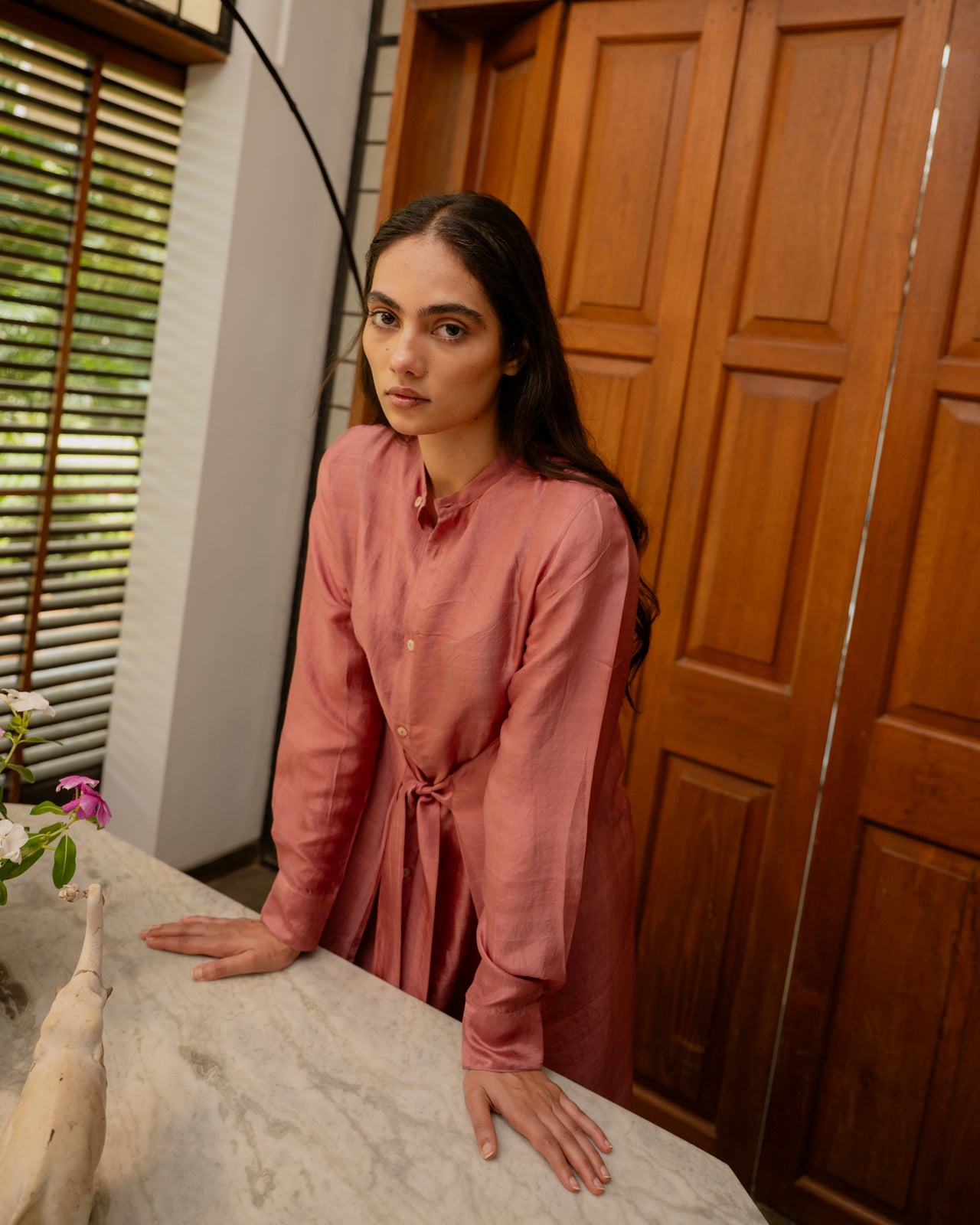 Tie-up Dress - Old Rose