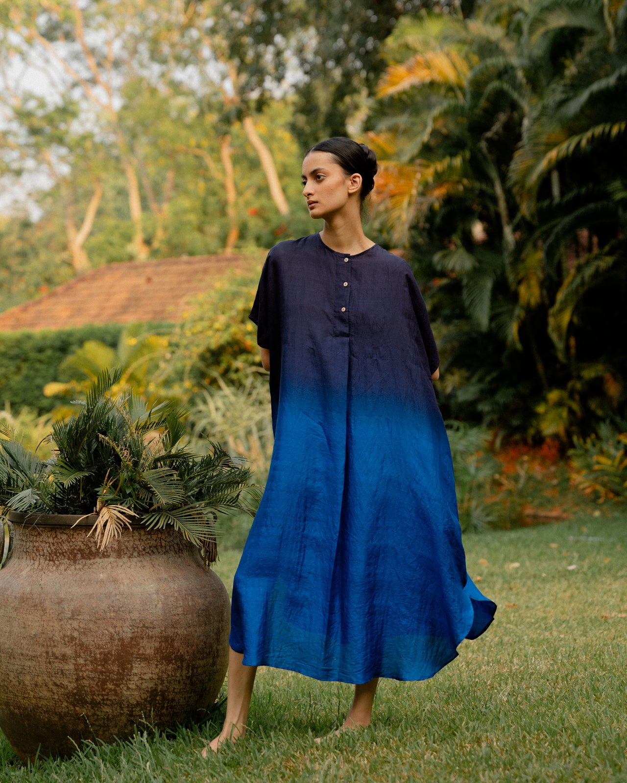 Pleated Kaftan - Blue Ombre