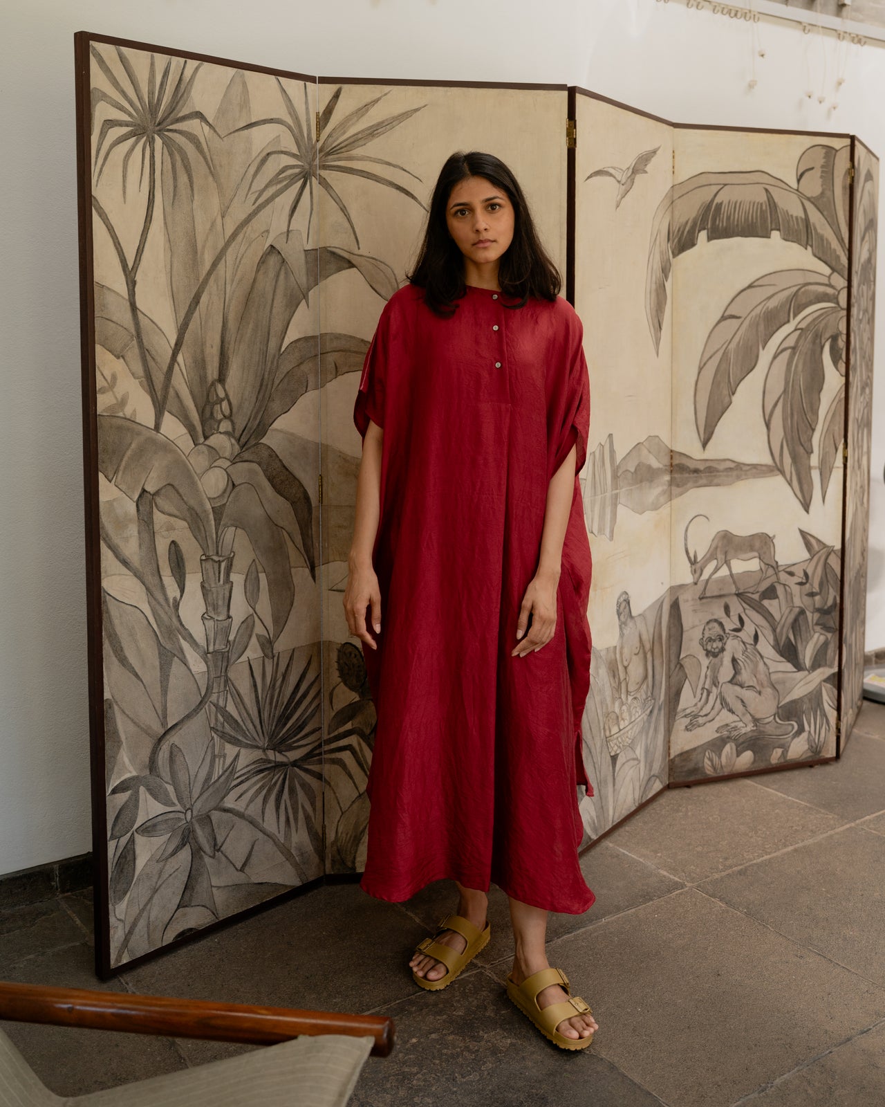 Pleated Kaftan - Crimson Red