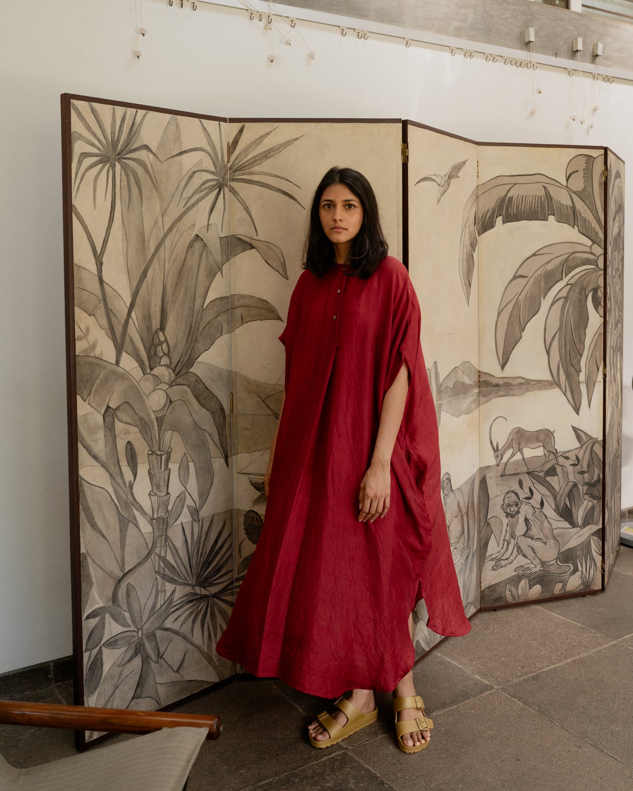 Pleated Kaftan - Crimson Red
