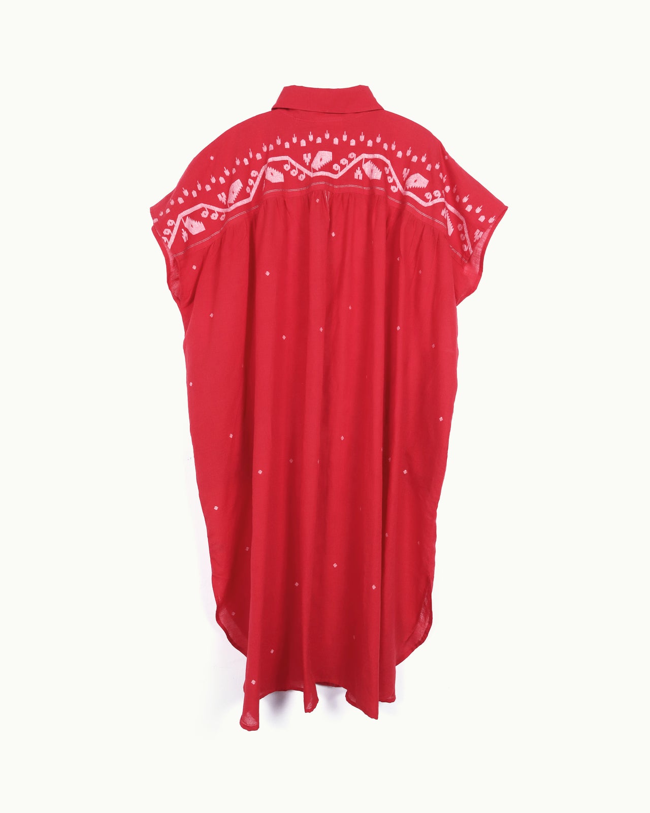 Handwoven Jamdani Kaftan Shirt Dress-Red