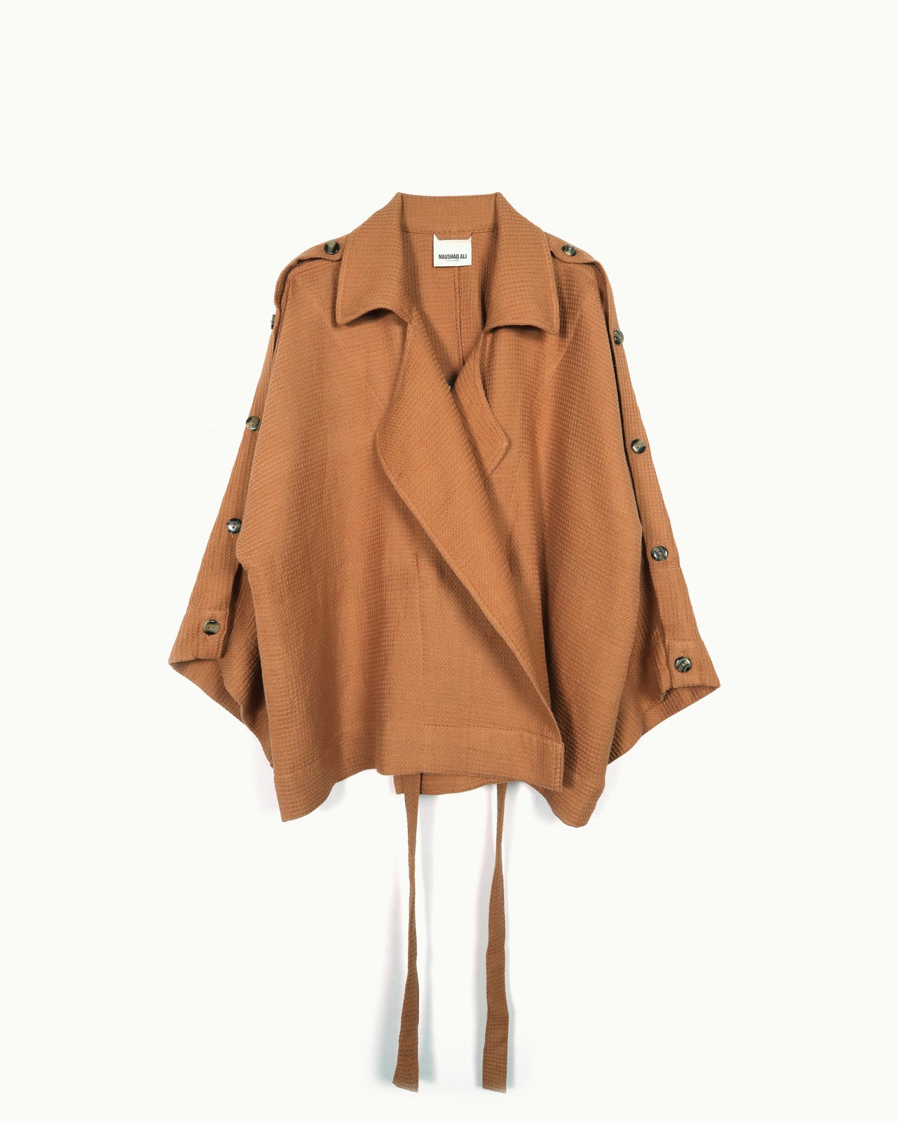 Brown Waffle Half Trench Coat