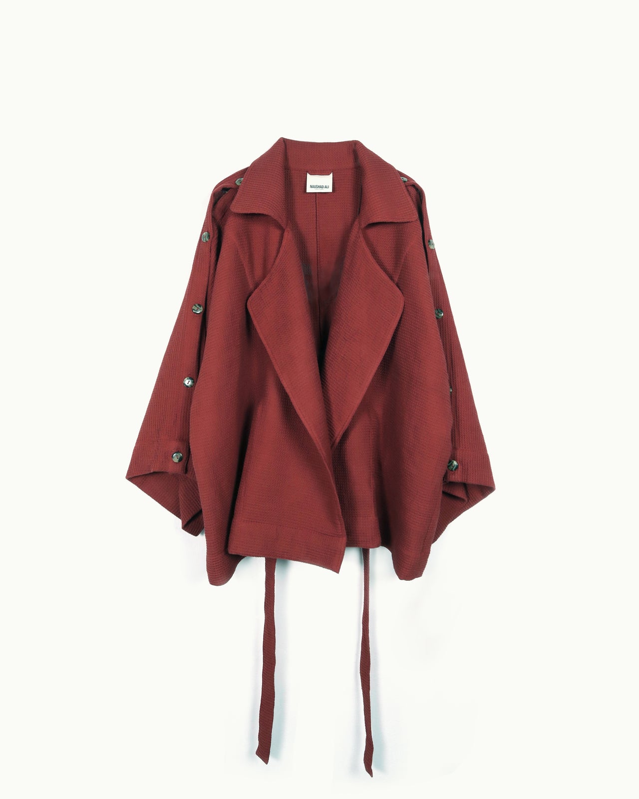 Red Waffle Half Trench Coat