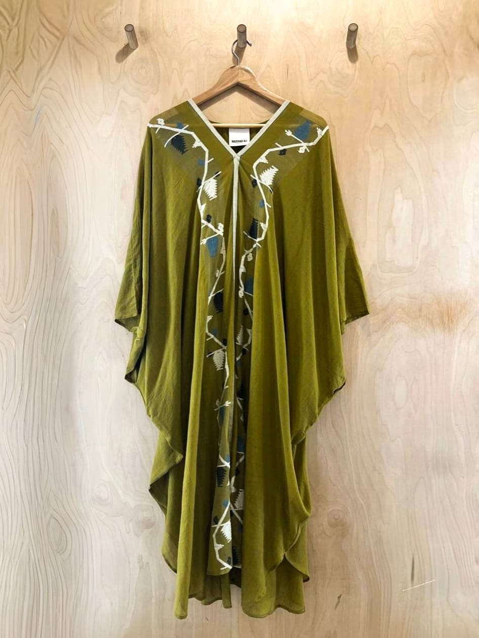 Handwoven Jamdani Pondy Kaftan With Border