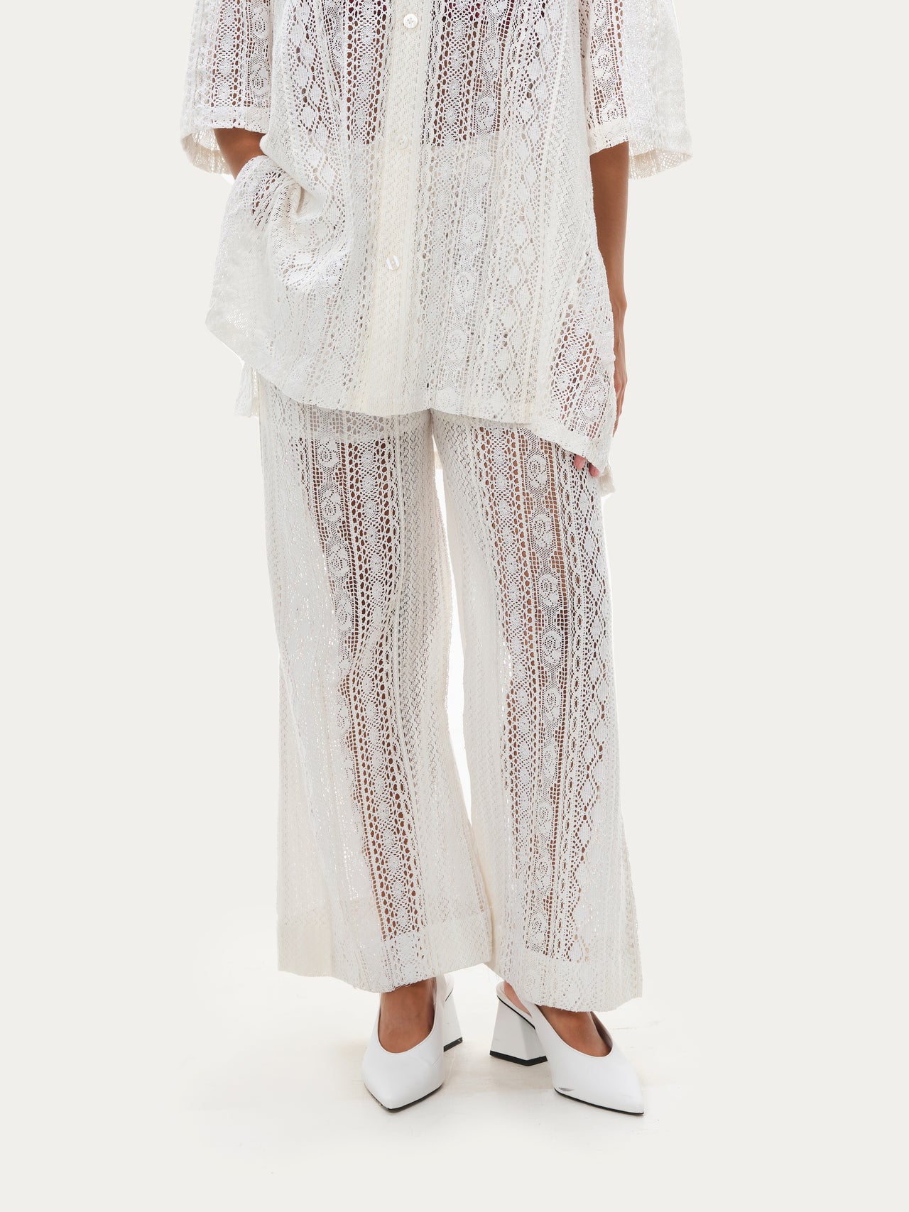 Lace flare pants - white