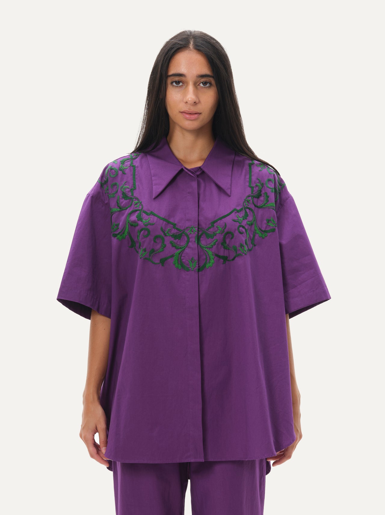 Embroidered boxy shirt - Grape