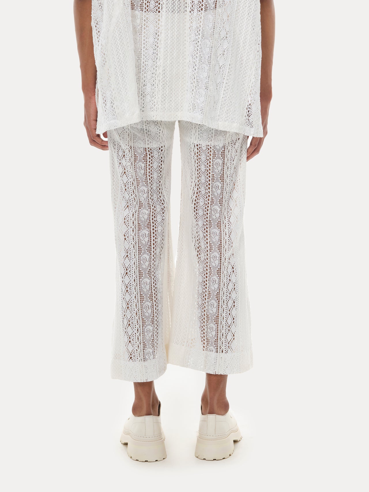 Lace flare pants - white