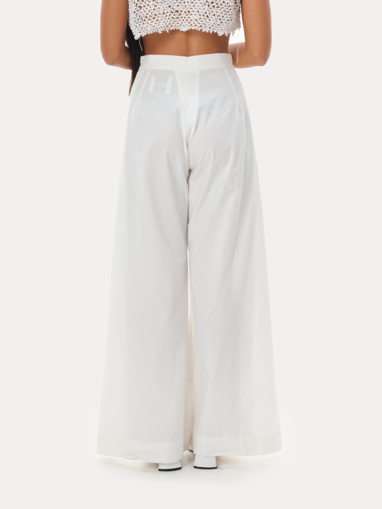Box pleated pants - White